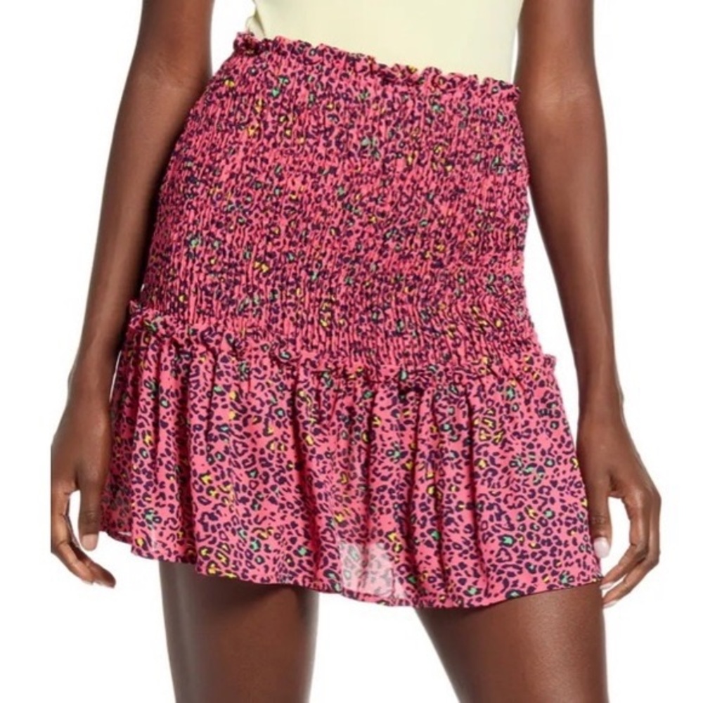 God Luck Gem Smocked Waist Mini Skirt Pink. Size small